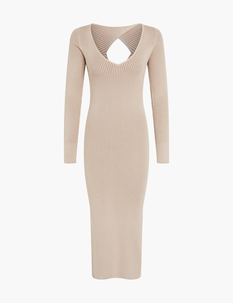 

Knitted Long Sleeves Dress, Beige