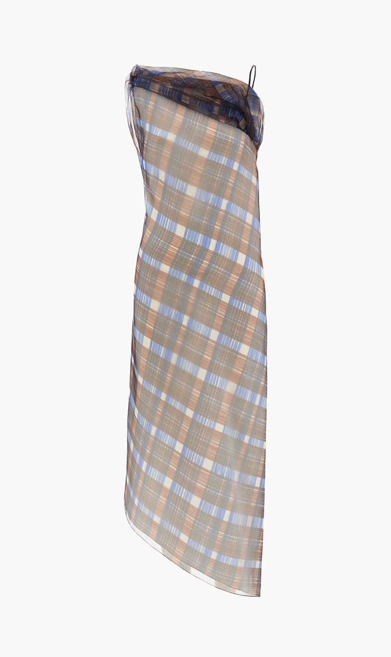 

Salvatore Ferragamo Brown Asymmetric Organza Dress for Women | The Deal Outlet