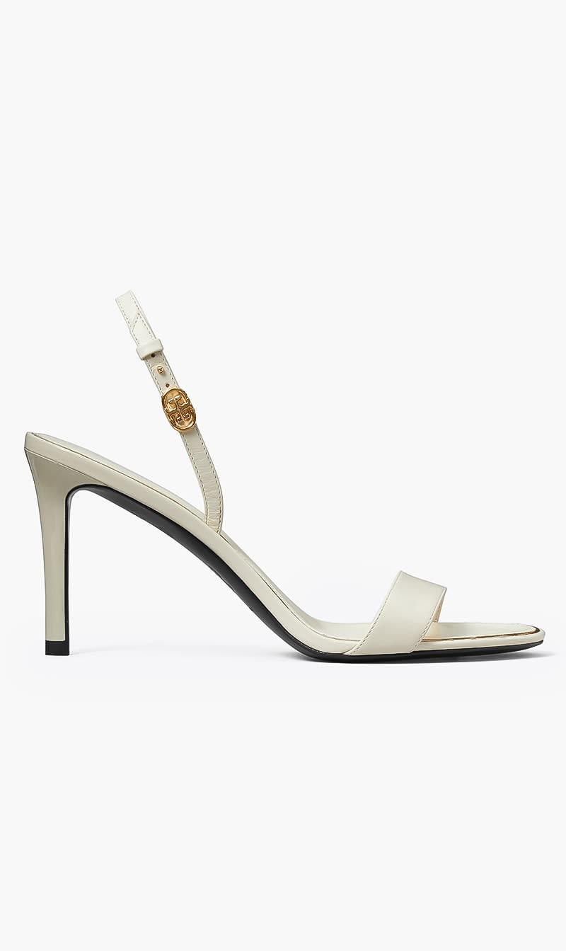 

Tory Burch Beige Double T Buckle Heel Sandal 85mm for Women | The Deal Outlet