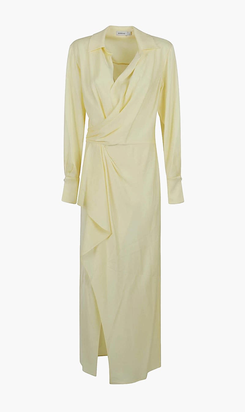 

Jonathan Simkhai Yellow Talita Draped Midi Dress for Women | The Deal Outlet