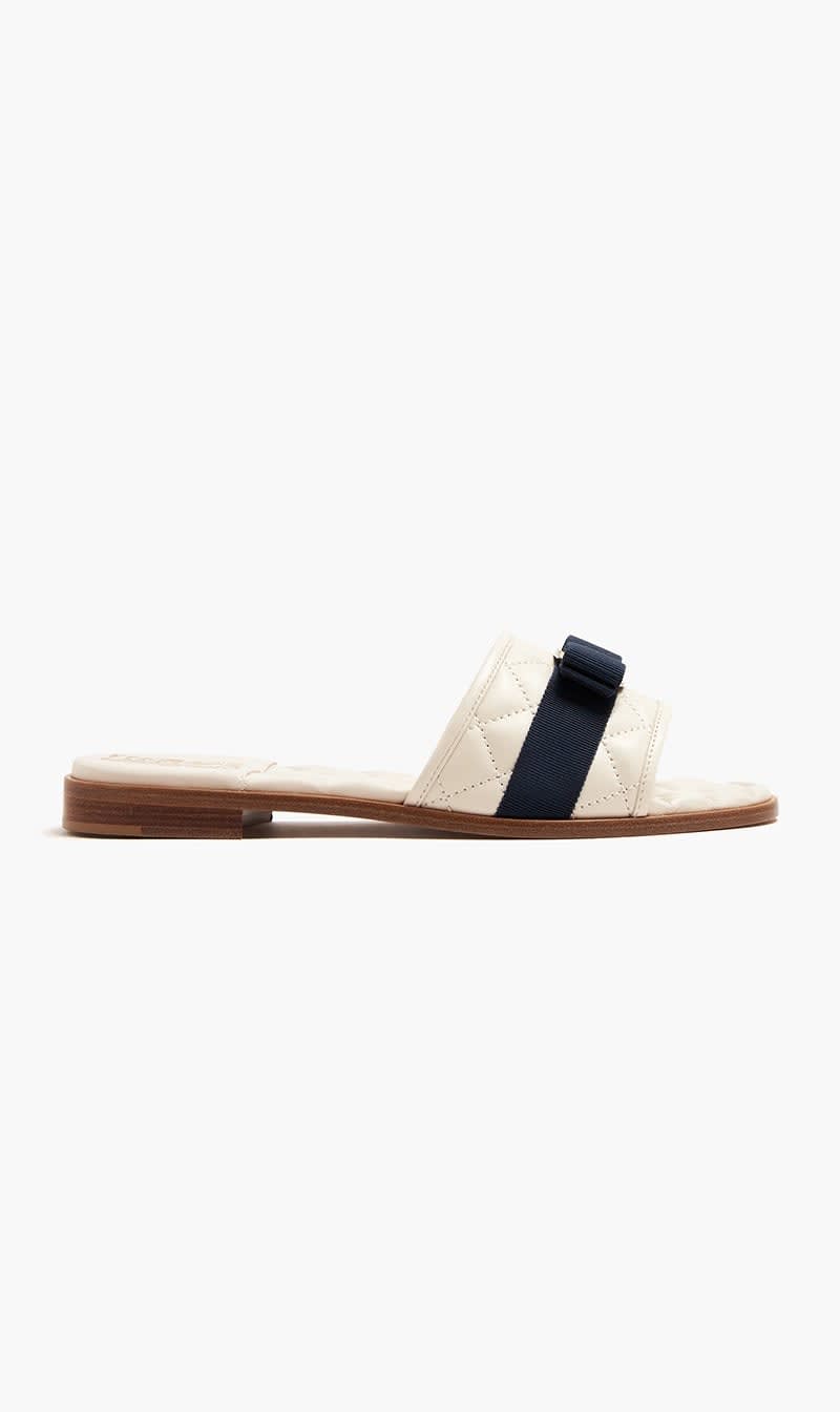 

Salvatore Ferragamo White Vara Bow Quilted Slides for Women | The Deal Outlet