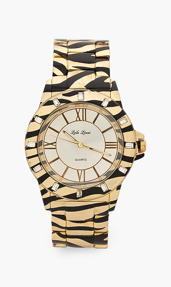 

Animal Print Analog Watch, Gold