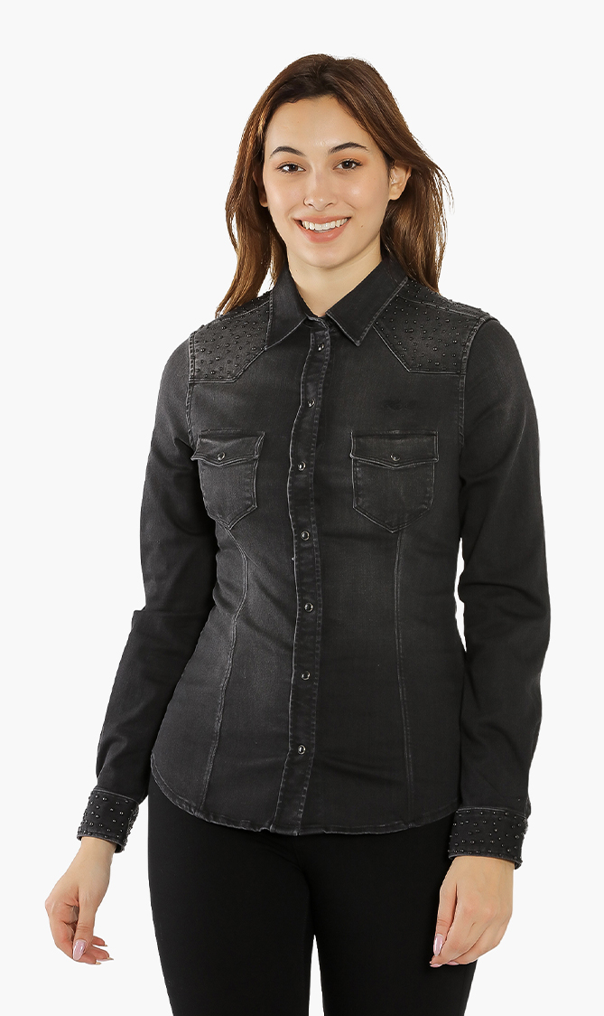 

Karl Lagerfeld Studs Long Sleeves Denim Shirt