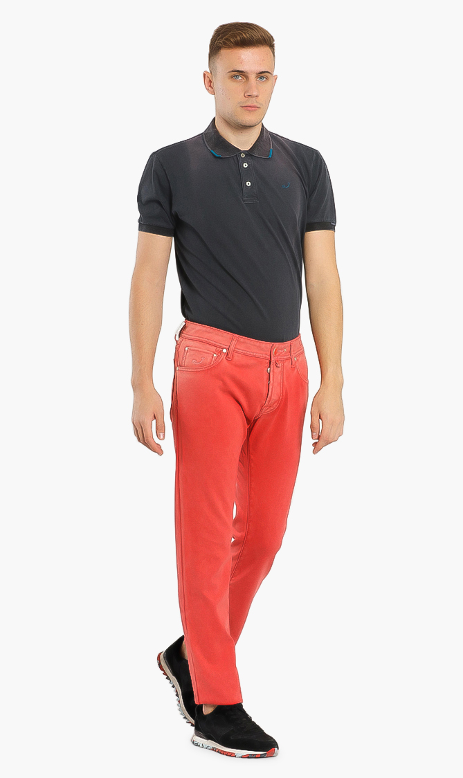 

Button Fly Tailored Jeans, Red