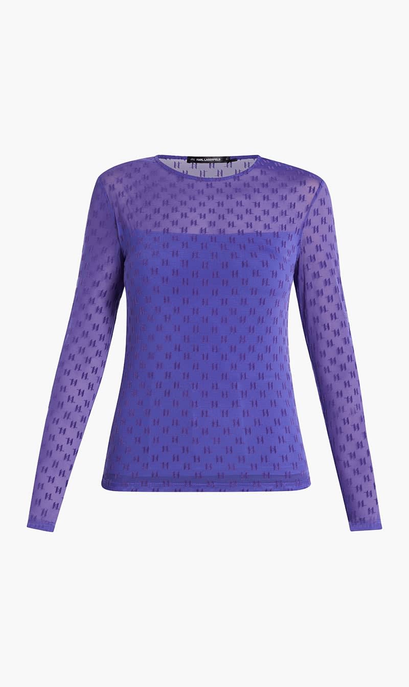 

Karl Lagerfeld Purple Mesh Long Sleeve Top for Women | The Deal Outlet