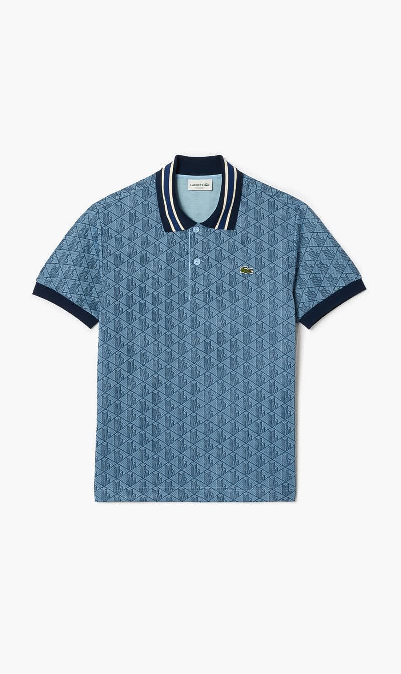 Blue Lacoste Green Classic Fit Monogram Jacquard Polo Shirt for Men