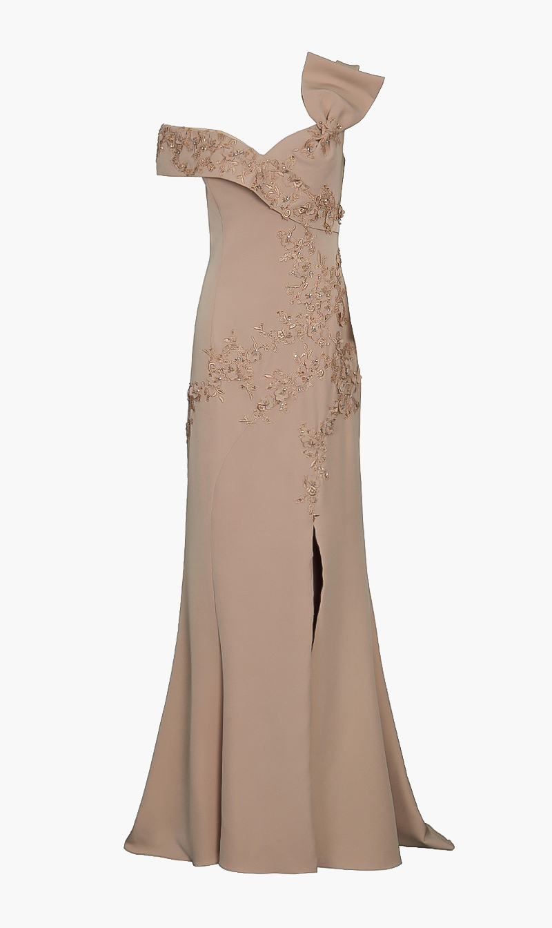 

Off Shoulder Long Gown Dress, Beige