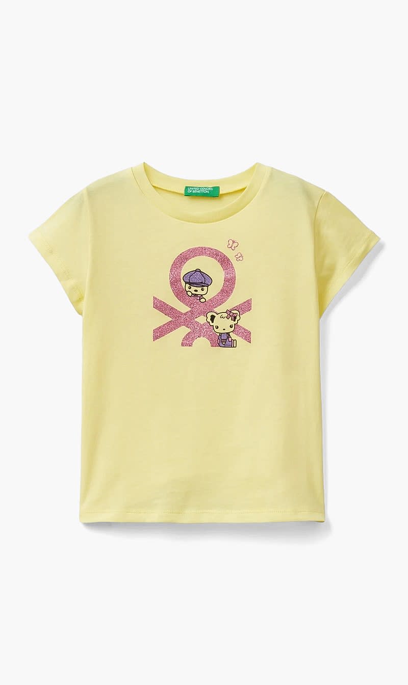 United Colors Of Benetton Yellow Organic Cotton Printed T-shirt for Girls
