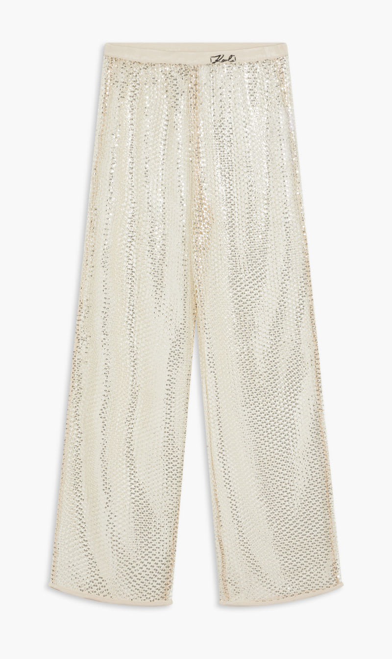 

Karl Lagerfeld Beige Karl Dna Sequin Mesh Trousers for Women | The Deal Outlet