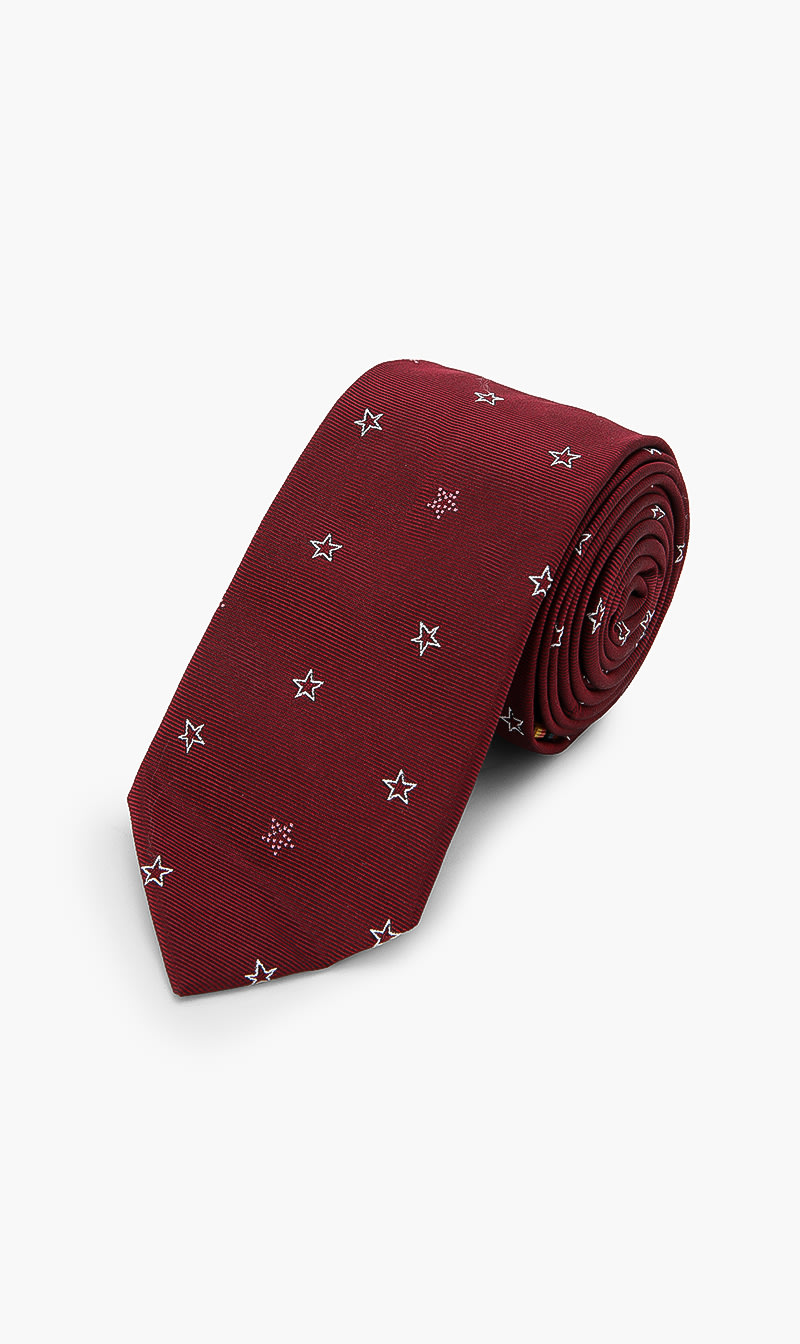 

Star Print Narrow Tie, Red