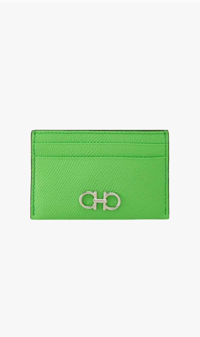 

Salvatore Ferragamo Green Gancini Credit Card Holder for Women | The Deal Outlet