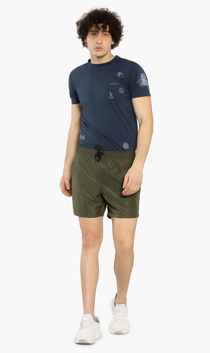 

Solid Oversize Logo Swim Trunks, Green