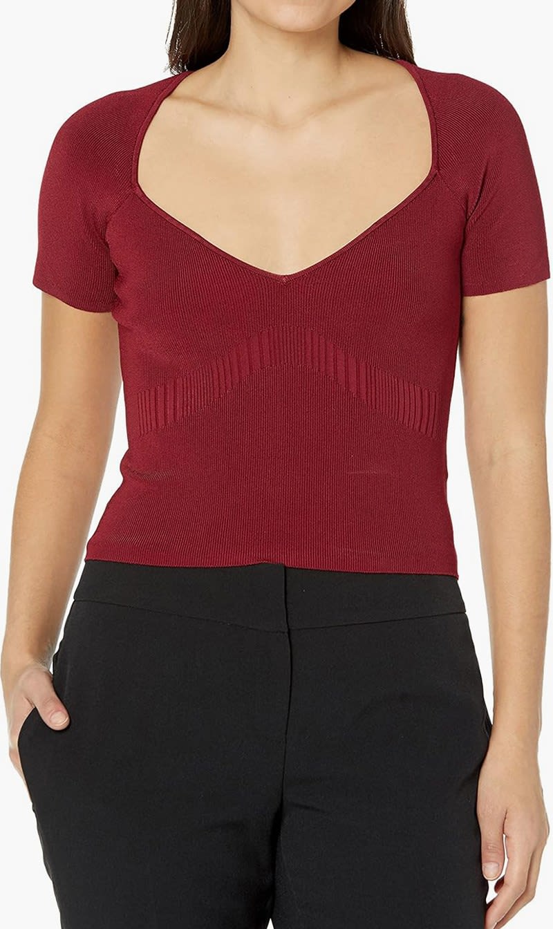 

Guess Red Rib Sweater Top for Women | The Deal Outlet