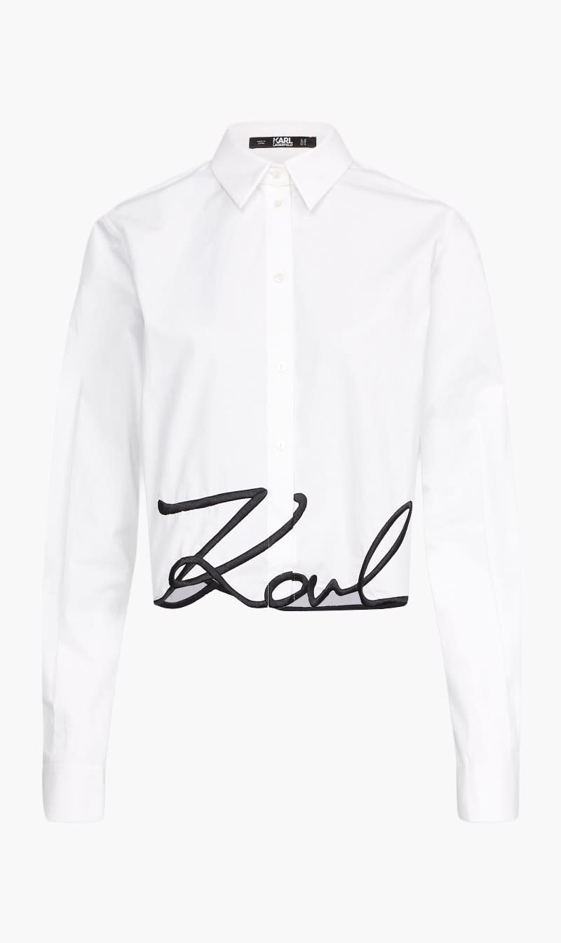 Karl Lagerfeld White Cropped Signature Shirt for Women