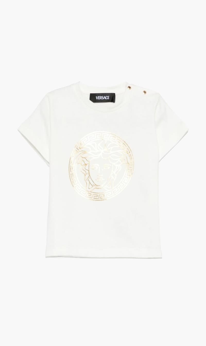 Versace White T-shirt Jersey + Medusa Greca Laminated Print