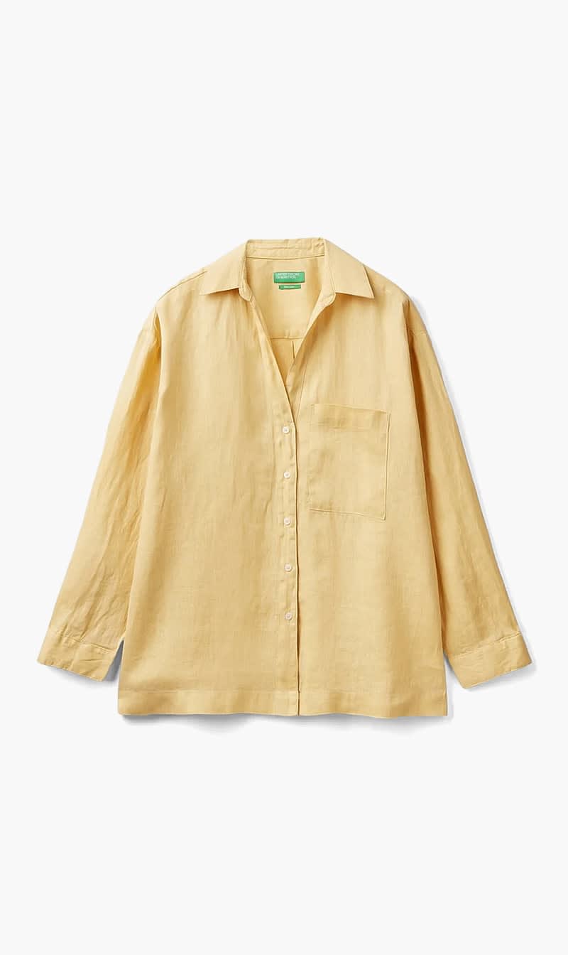 Yellow United Colors Of Benetton Pink Long Linen Shirt for Women