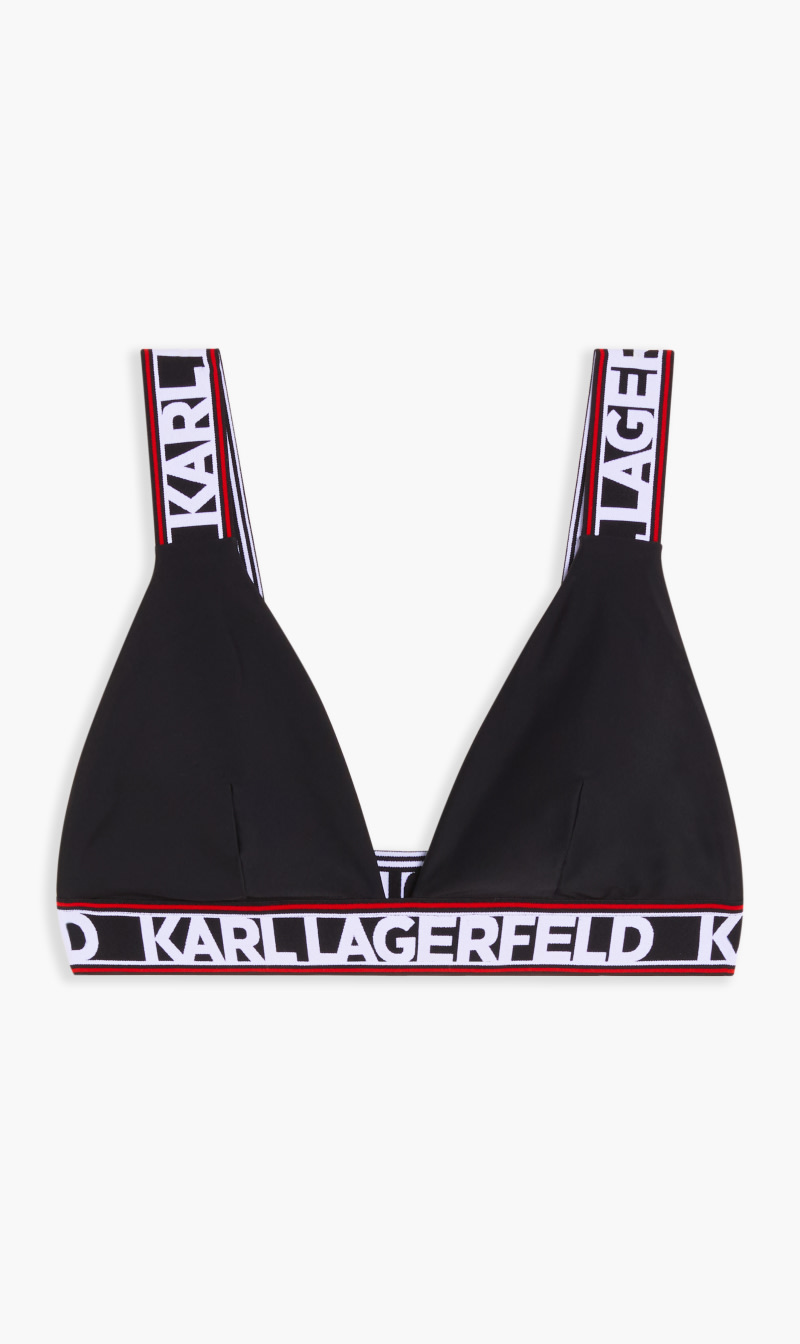

Karl Lagerfeld Black Elongated Logo Triangle Bra for Women | The Deal Outlet
