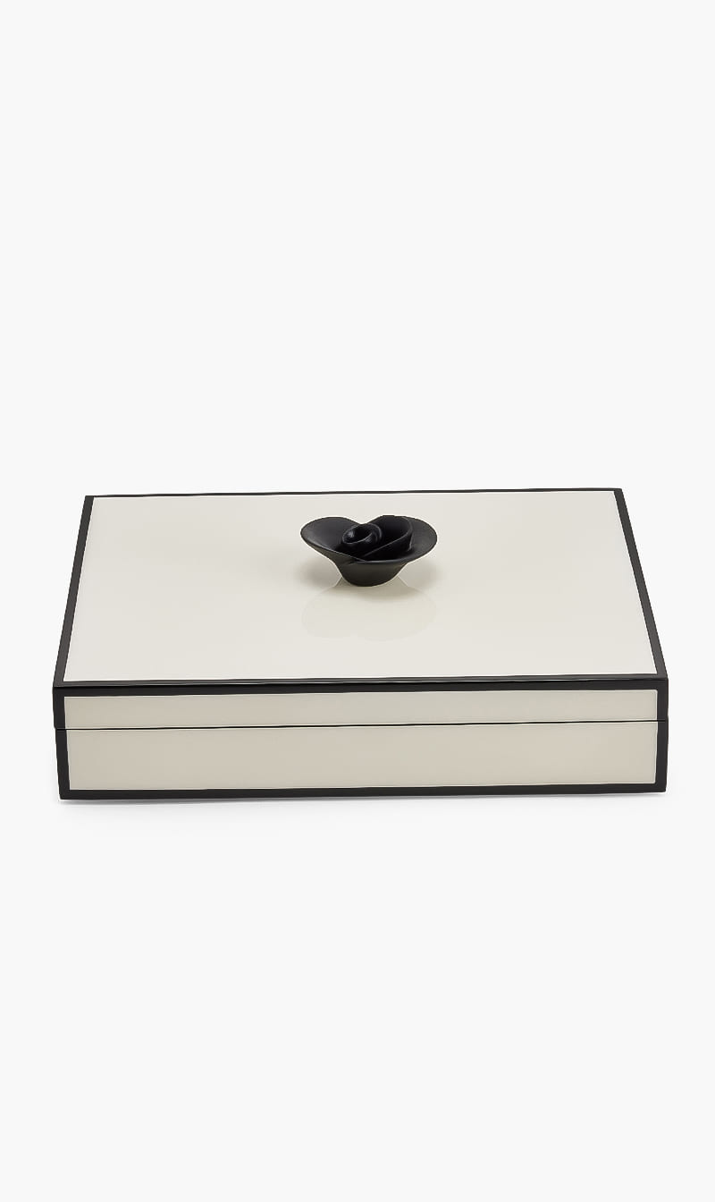 

Black Porcelain Flower Handle Rectangular Box, White