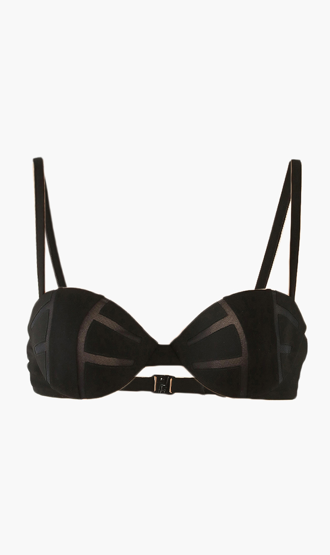 Mesh Cut-out Bikini Top, Black