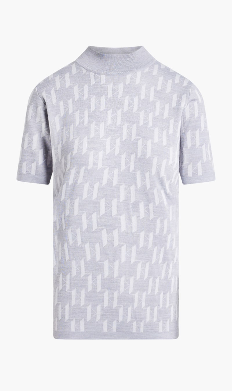 

Karl Lagerfeld Grey Monogram Mockneck Top for Women | The Deal Outlet