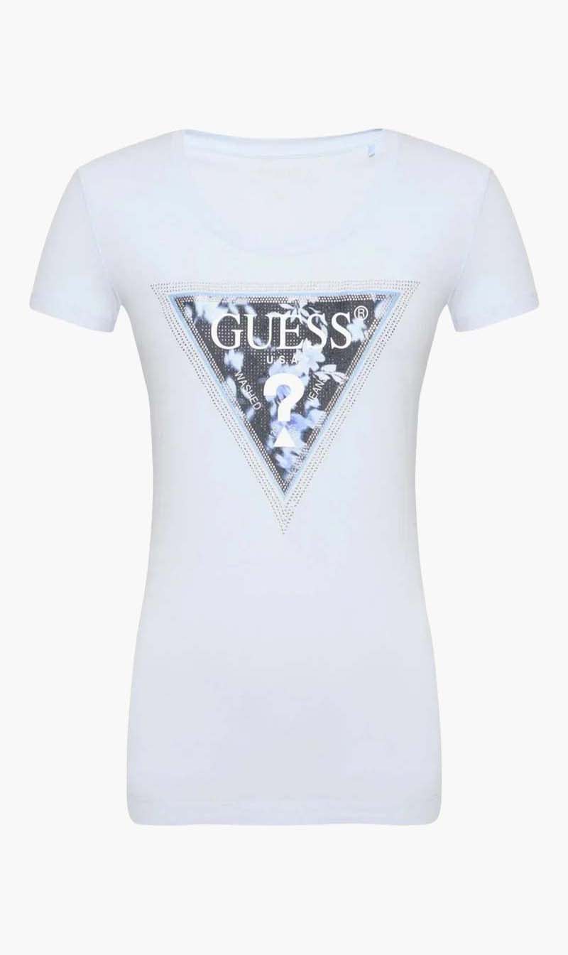 Blue Guess White Triangle Logo T-shirt for Women