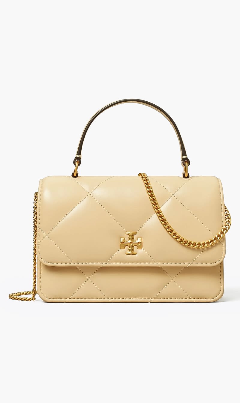 

Tory Burch Beige Kira Diamond Quilt Top-handle for Women | The Deal Outlet