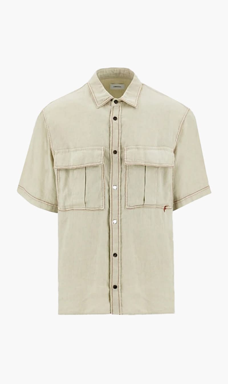 Ferragamo Beige Linen And Lyocell Short Sleeve Shirt for Men