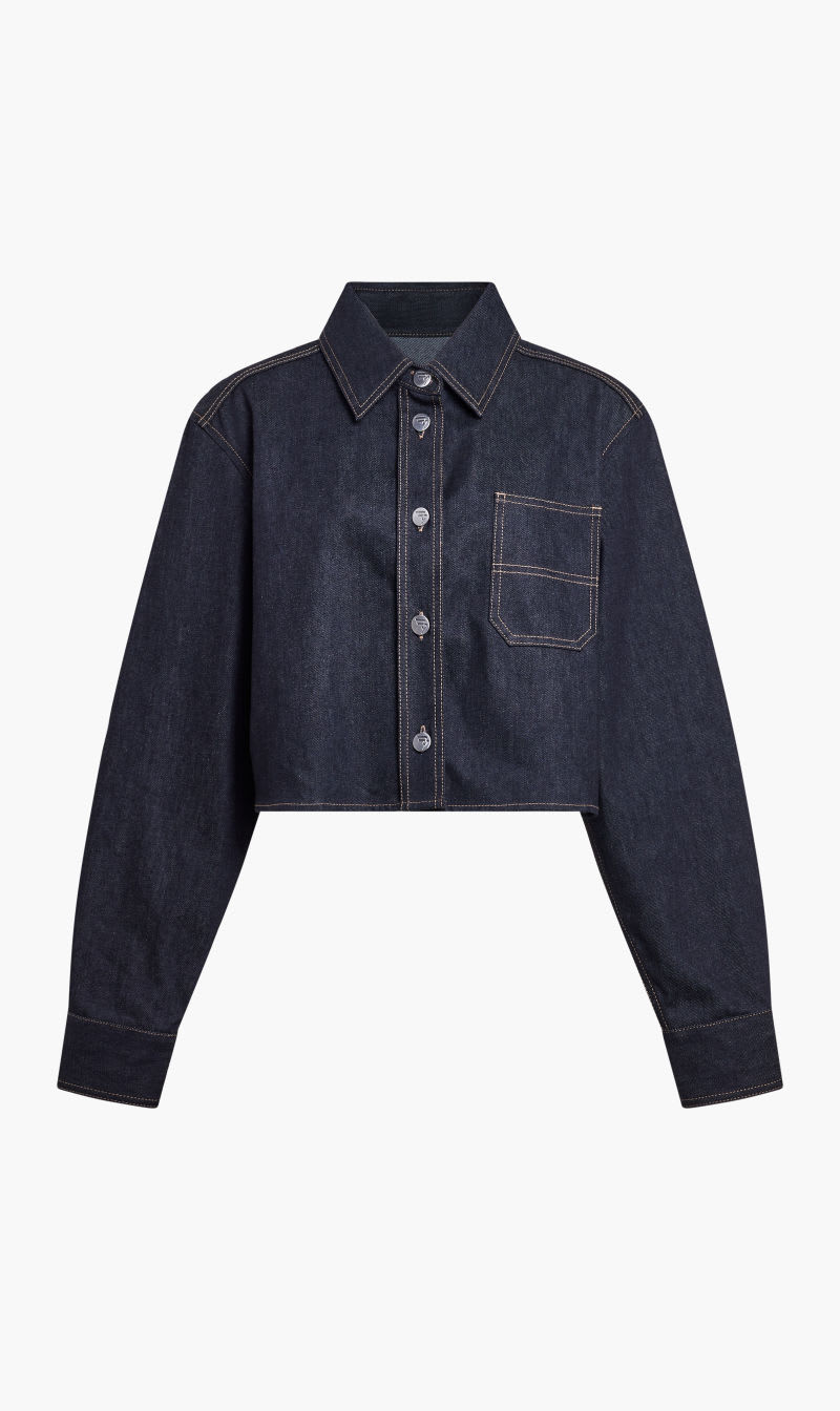 

Remain Birger Christensen Black Raw Denim Cropped Boxy Shirt for Women | The Deal Outlet
