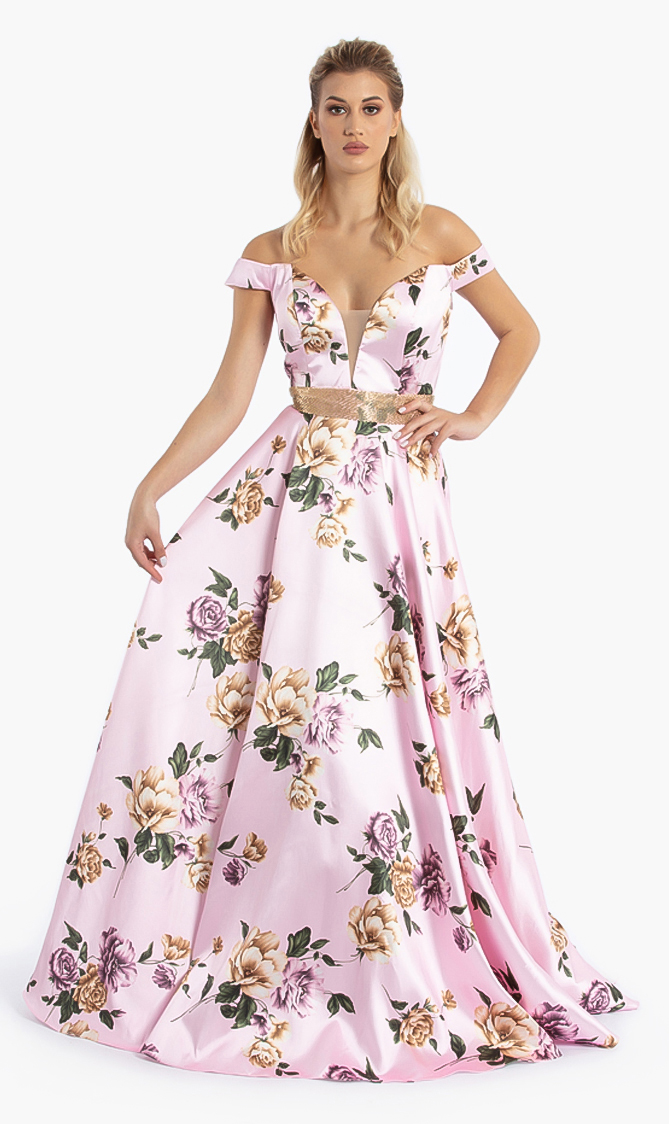

Basix Black Label Off Shoulder Floral Print Gown