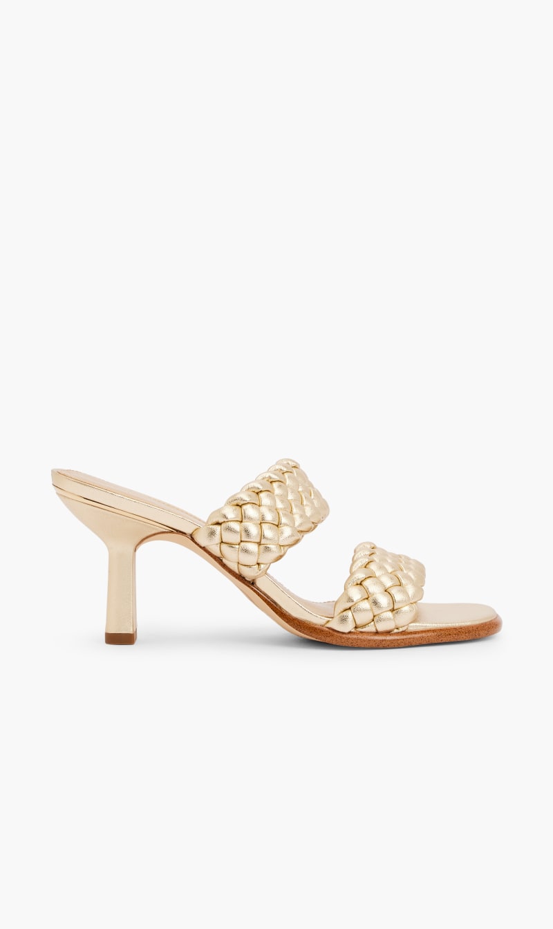 

Michael Kors Gold Nadia Metallic Braided Mules for Women | The Deal Outlet
