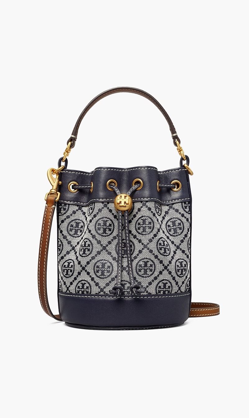 

Tory Burch Blue T Monogram Jacquard Mini Bucket Bag for Women | The Deal Outlet