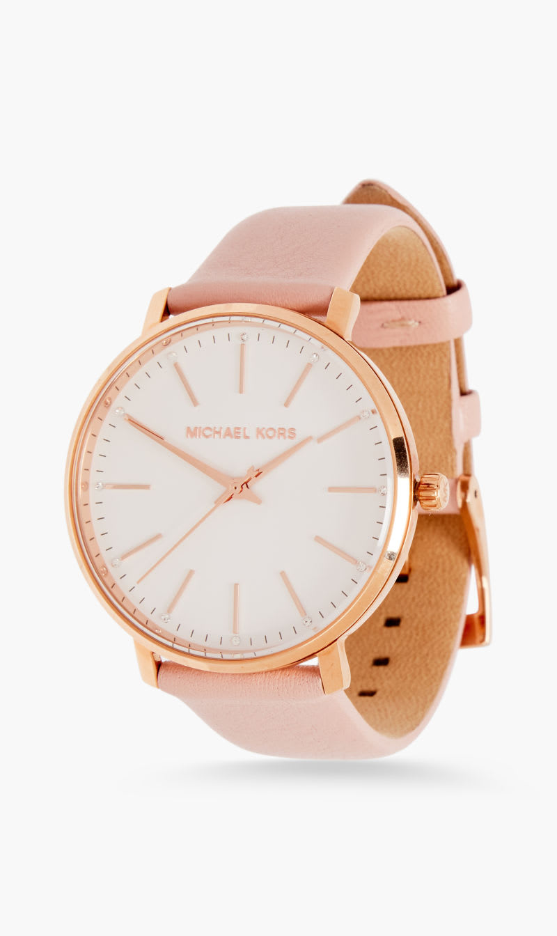

Michael Kors Pink Analog Watch 0 Jwl Gp Leather Strap for Women | The Deal Outlet