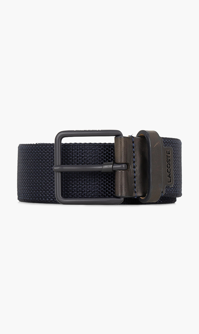 Lacoste Tongue Buckle Woven Fabric And Leather Belt