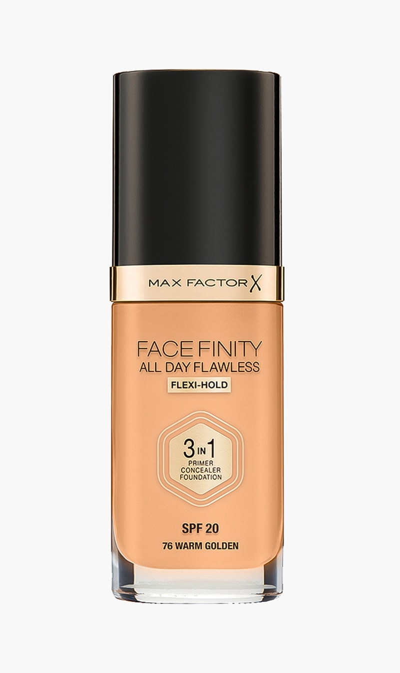 

Max Factor Facefinity All Day Flawless. Liquid Foundation. 3 In 1. 076 Warm Golden. 30 Ml