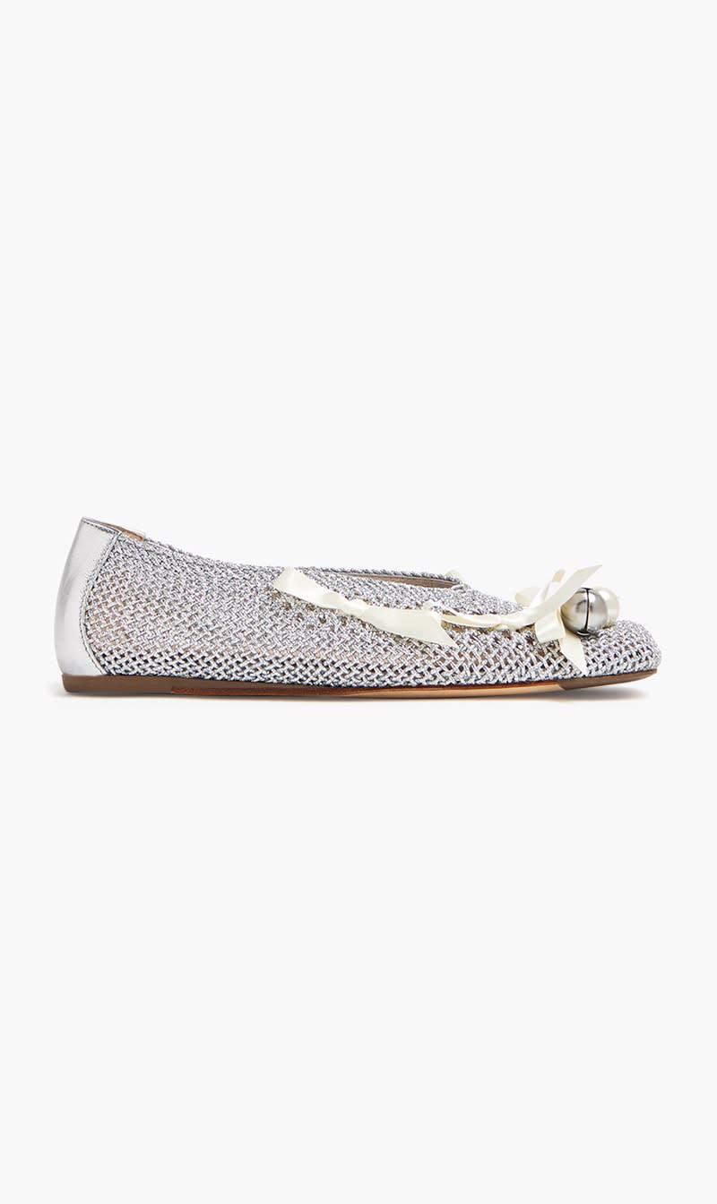 

Simone Rocha Silver Bell Charm Crochet Ballerinas for Women | The Deal Outlet
