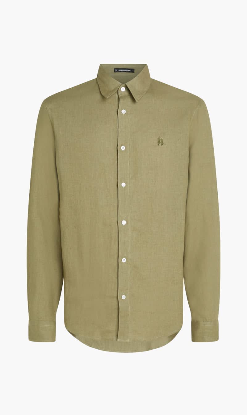 Karl Lagerfeld Green Embroidery Linen Shirt for Men