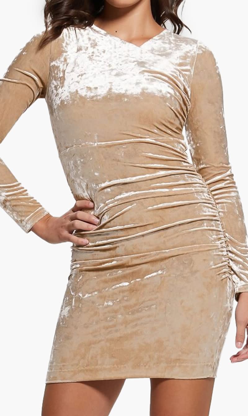 

Guess Beige Ls Tess Velvet Dress for Women | The Deal Outlet