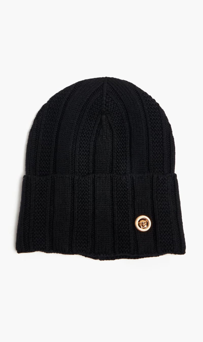 

Versace Black Medusa Ribbed Knit Beanie for Men | The Deal Outlet