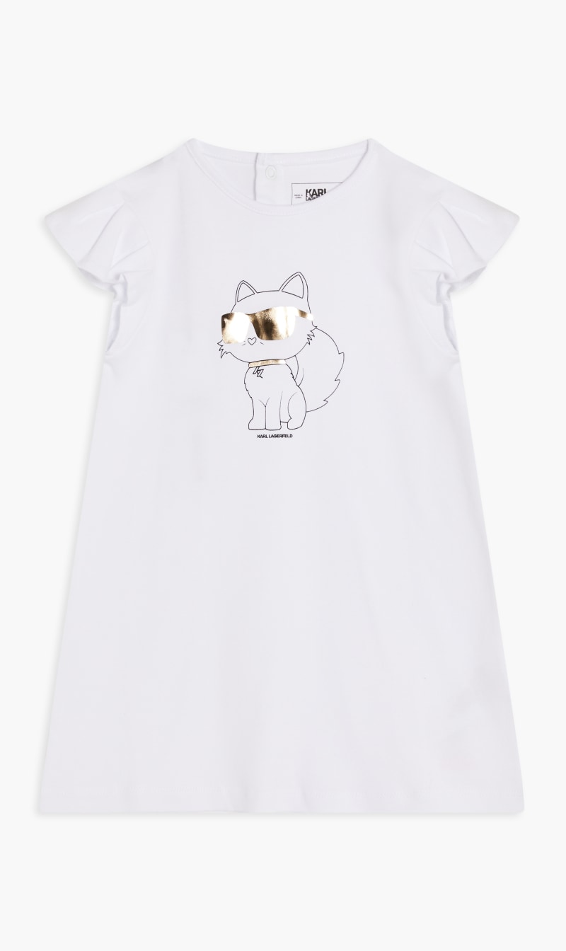 

Karl Lagerfeld White Animated Cat Print Dress for Girls | The Deal Outlet