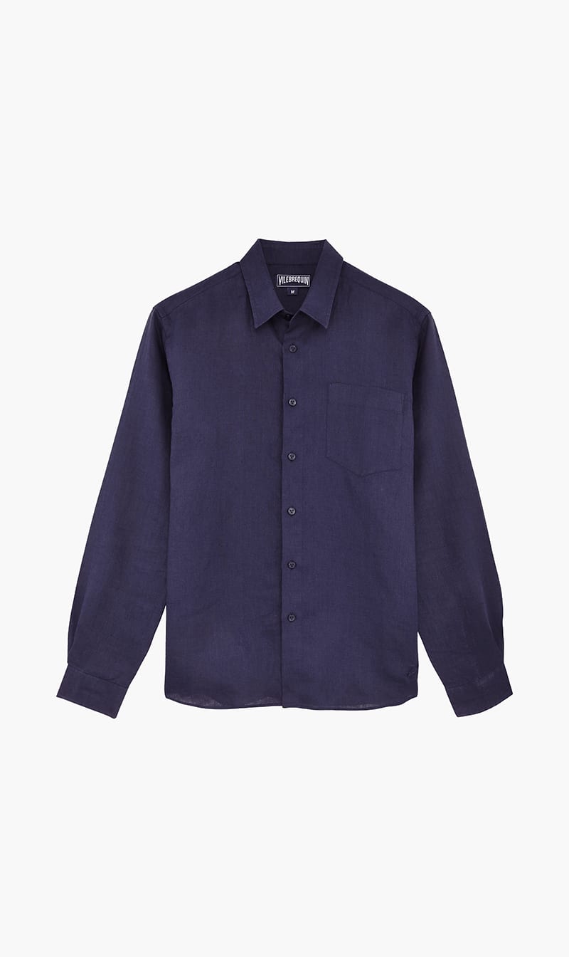 

Vilebrequin Blue Logo Embroidered Linen Shirt for Men | The Deal Outlet