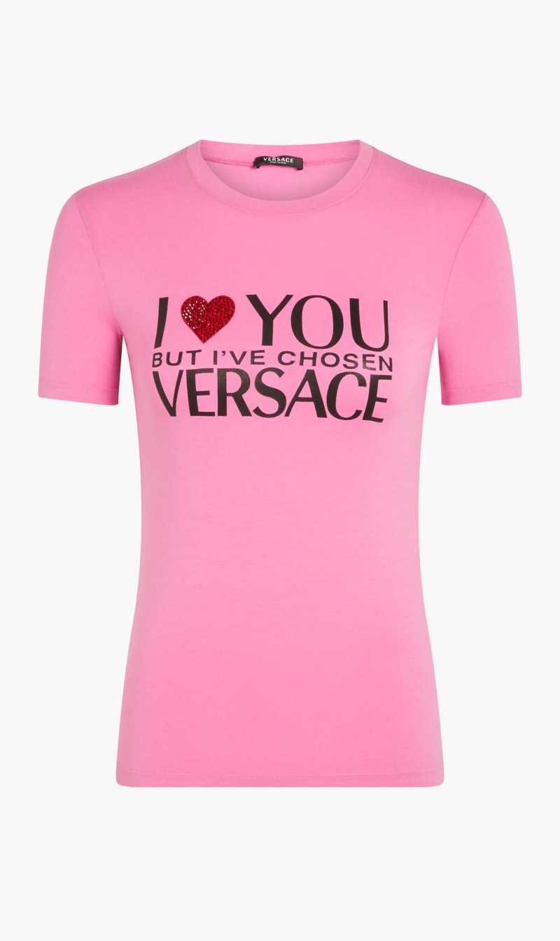

Tshirt Slim Ss Rn I Love You Versace Slogan Jersey Hotfix, Pink