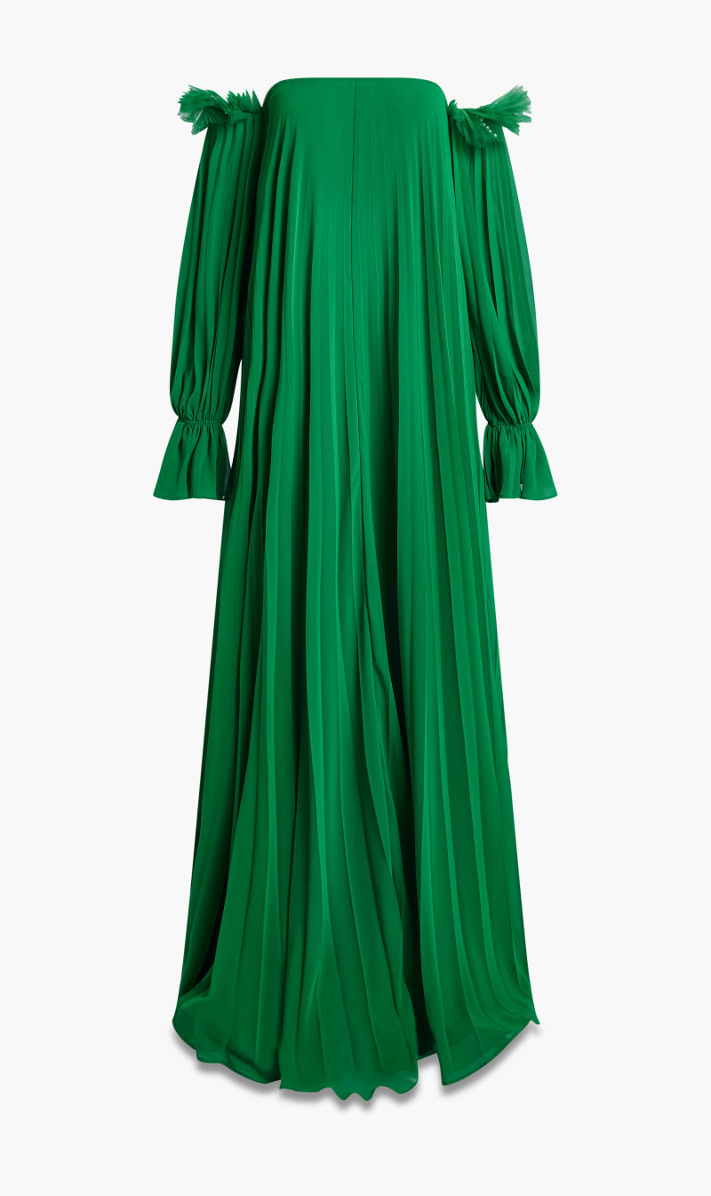 

Nihan Peker Green Off-shoulder Loose Long Dress for Women | The Deal Outlet