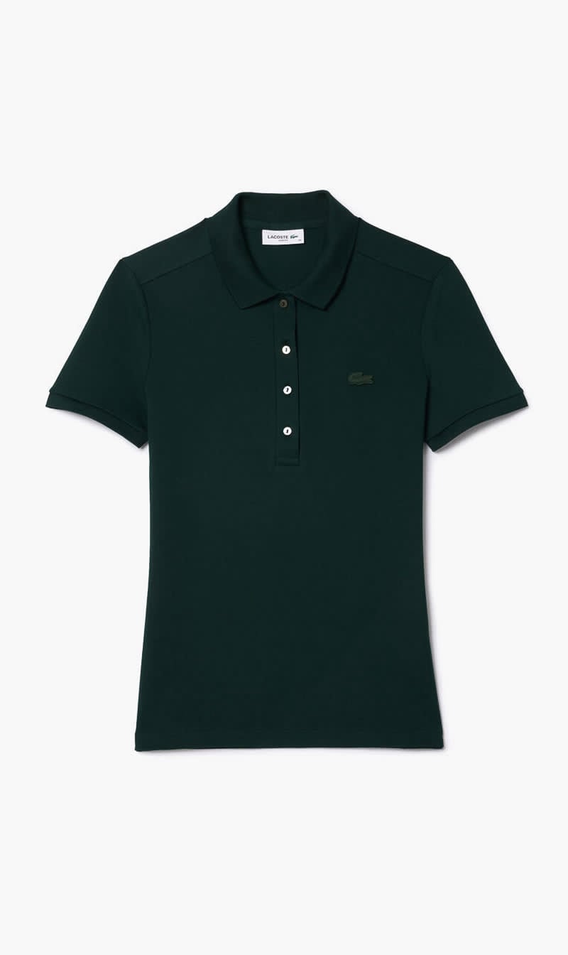 Dark Green Lacoste Beige Slim Fit Stretch Mini Pique Polo Shirt for Women