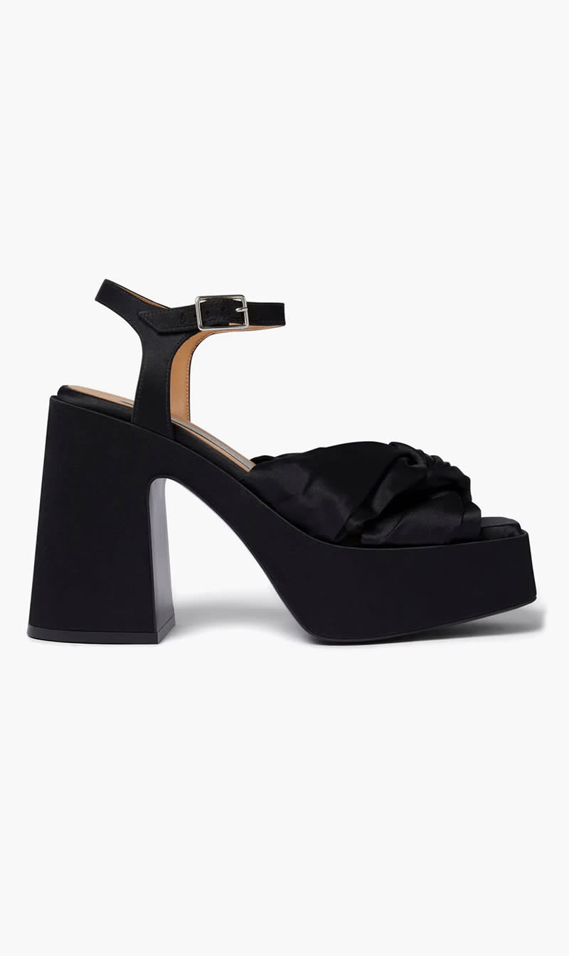 

Stella Mc Cartney Black Skyla Satin Sandas for Women | The Deal Outlet