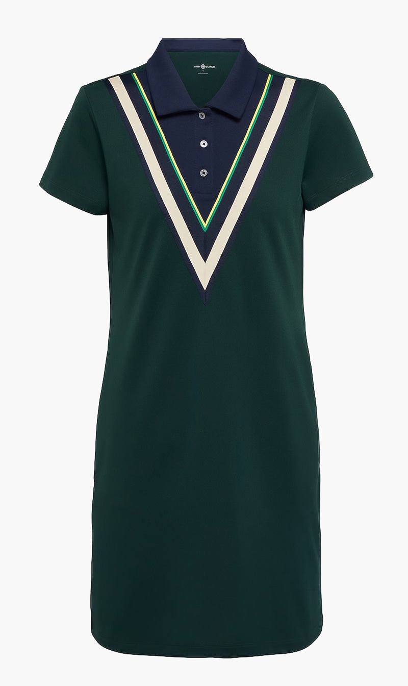 

Tory Burch Green Chevron Polo Dress for Women | The Deal Outlet
