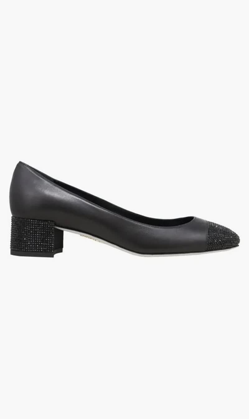 

Rene Caovilla Black Rhinestone Block Heels for Women | The Deal Outlet