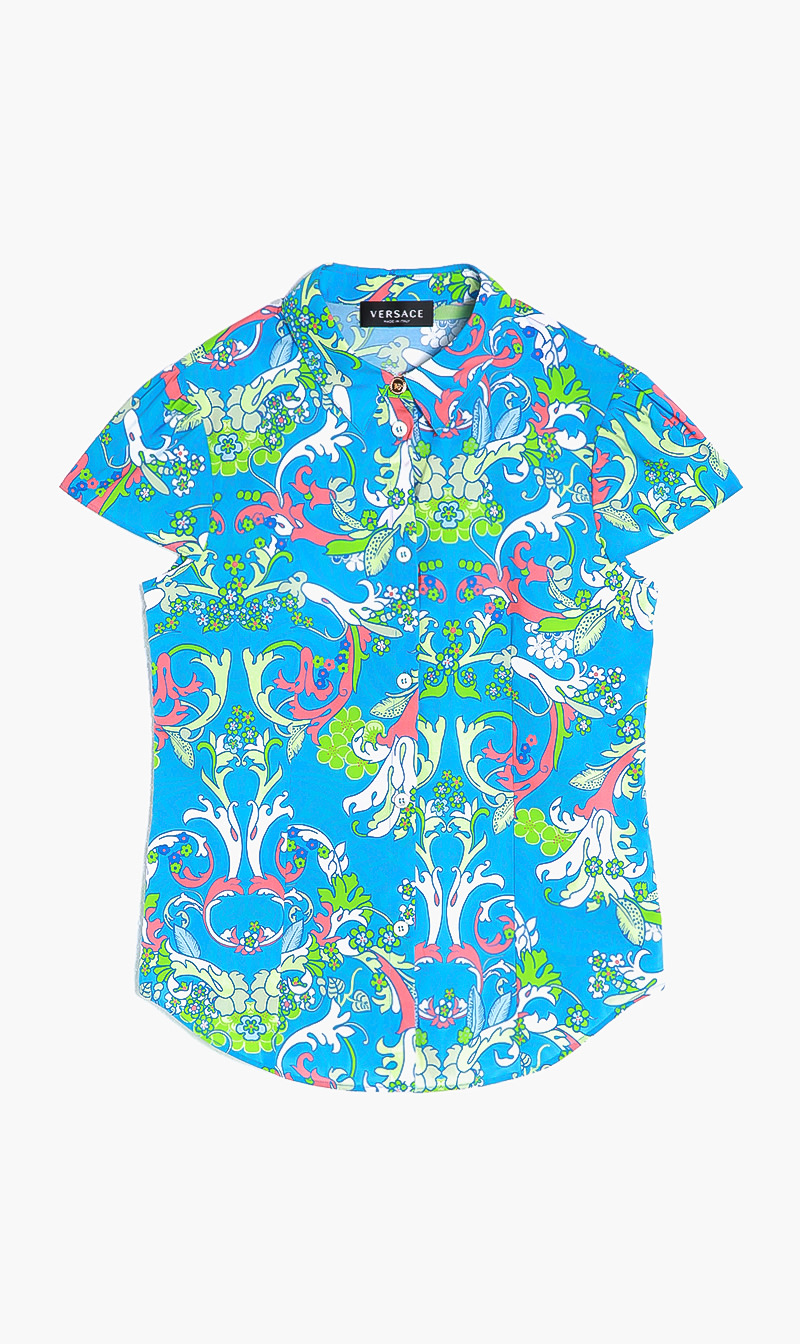 

Versace Blue Informal Baroccofest Kids Poplin Shirt for Girls | The Deal Outlet
