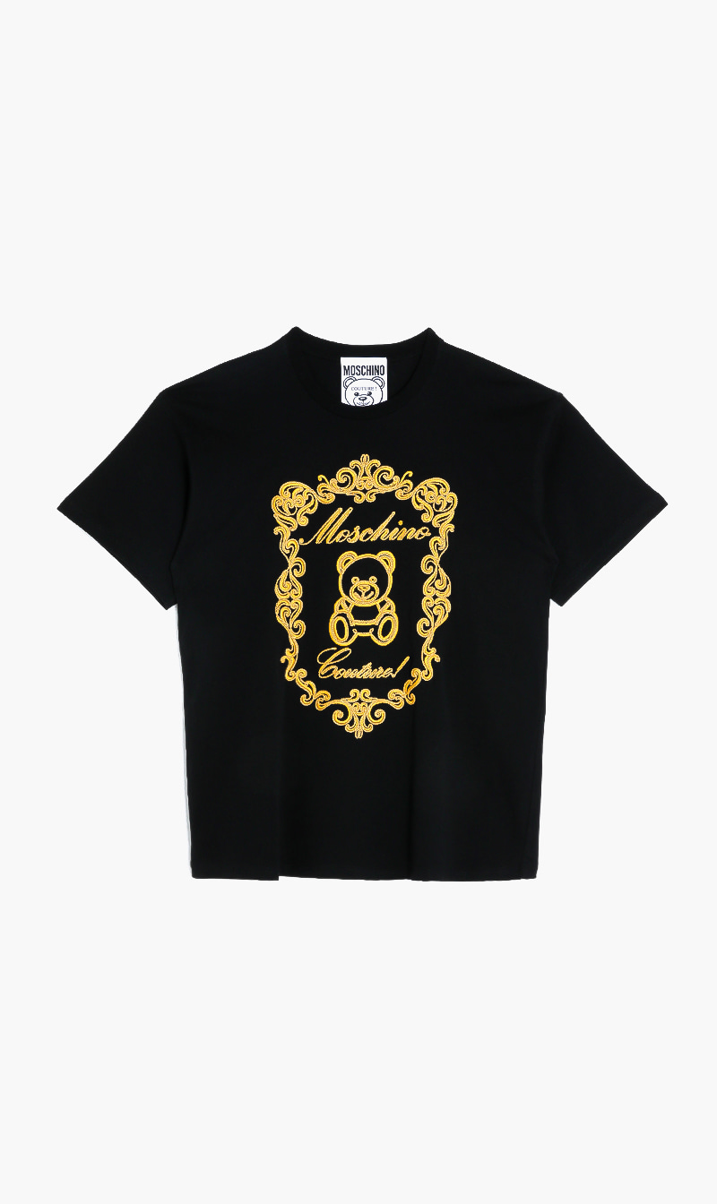 

Cord Embroidery Teddy Bear T-shirt, Black