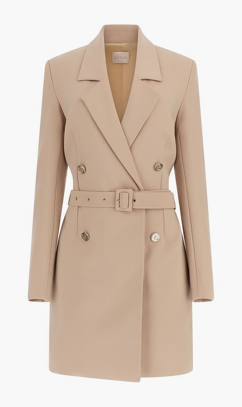 

Guess Beige Leonie Blazer Belted - Recy Poly Structured Str Crepe for Women | The Deal Outlet