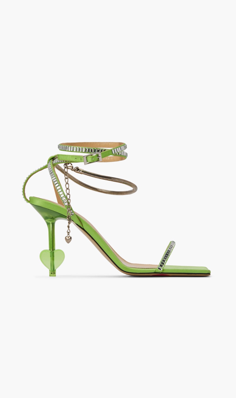 

Heart Shaped Green Satin Sandals 95mm